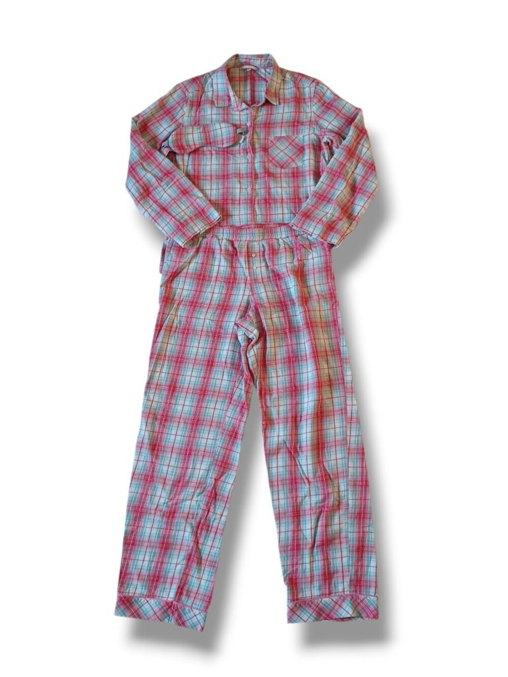 VS Victoria's Secret Womens Pajamas Set Flannel Pink Plaid Long Sleeve Size M - Picture 1 of 15